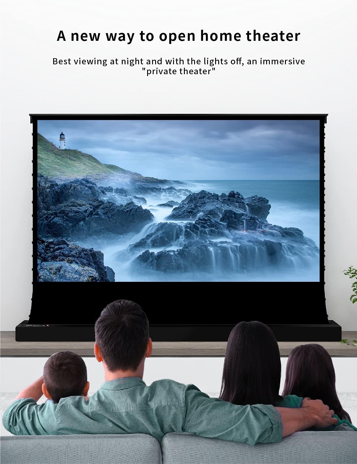VIVIDSTORM-4K Movie Projector Screen S 100 Inch Sound Transparent Perforated Floor Rising White Fabric 4k HD Ready Home/Movie Theatre Work with Normal Throw Projector, VSDSTPW100H