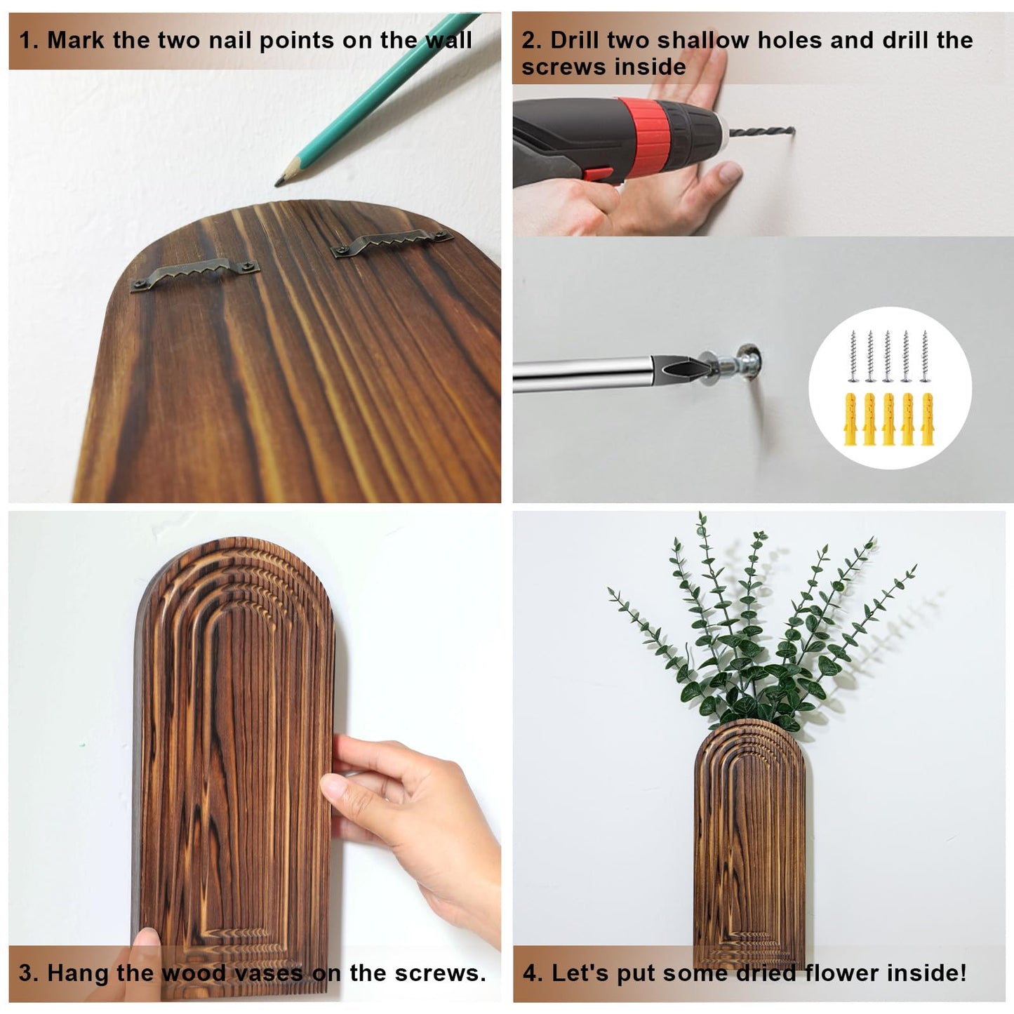 Wooden Wall Planter Vase Set of 2, Boho Hanging Planter for Indoor Plants & Flowers, Natural Wood Wall-Mounted Planters for Art Home Decor - Living Room, Bedroom, Bathroom, Patio (Brown)