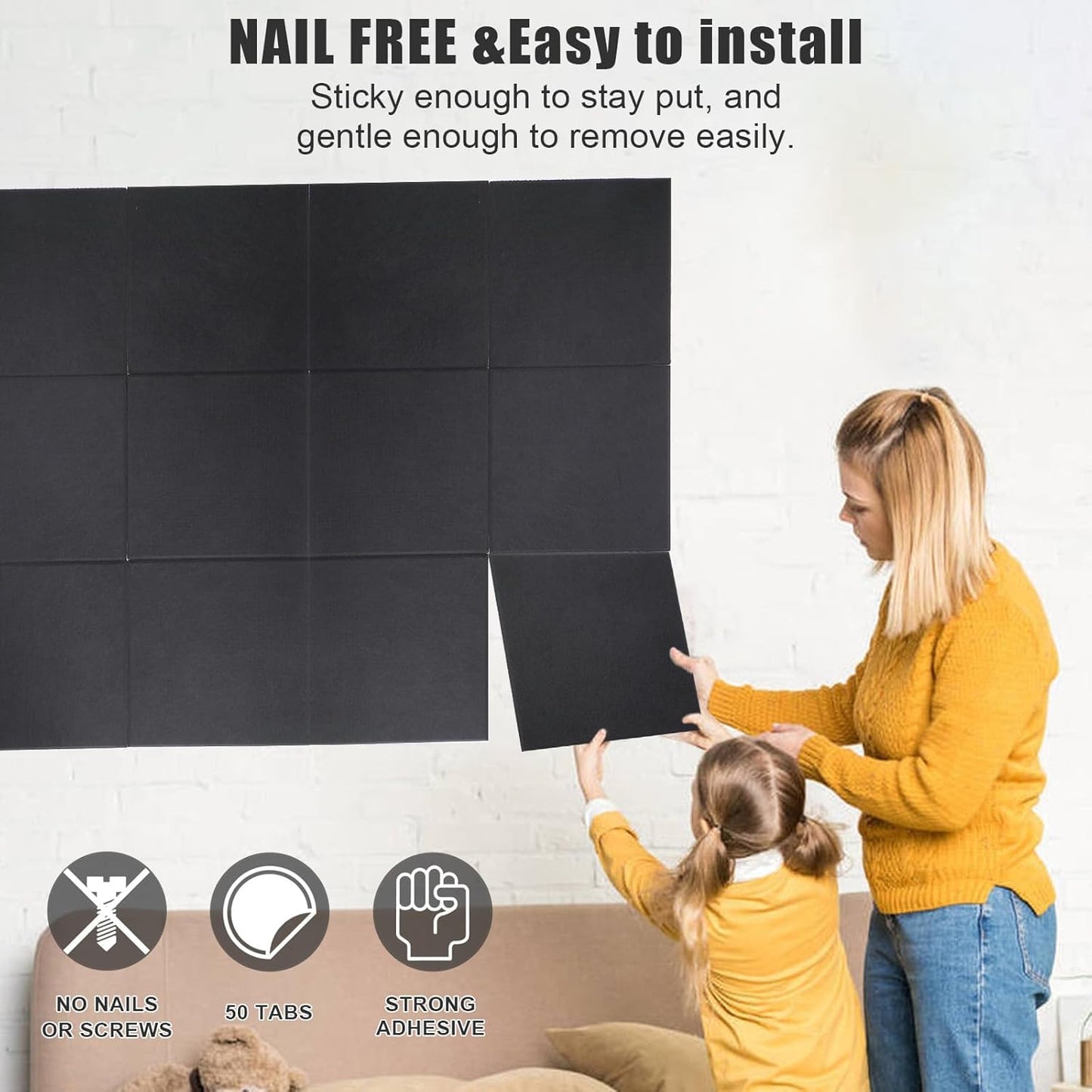 Large Cork Board Alternative 48" X 36" Black Bulletin Board - 12 Pack Removable Felt Wall Tiles with 30 pushpins, Large Cork Boards for Walls Cork Board for Office Pin Board Tack Board
