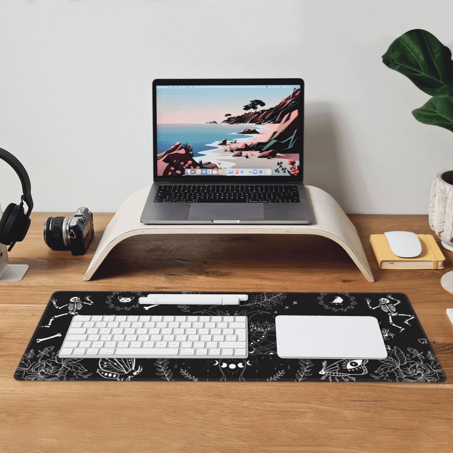 Moth Gaming Mouse Pad XL Halloween Elements Large Extended Non Slip Rubber Base Desk Mat Stitched Edge Keyboard Mat 31.5x11.8 Inch