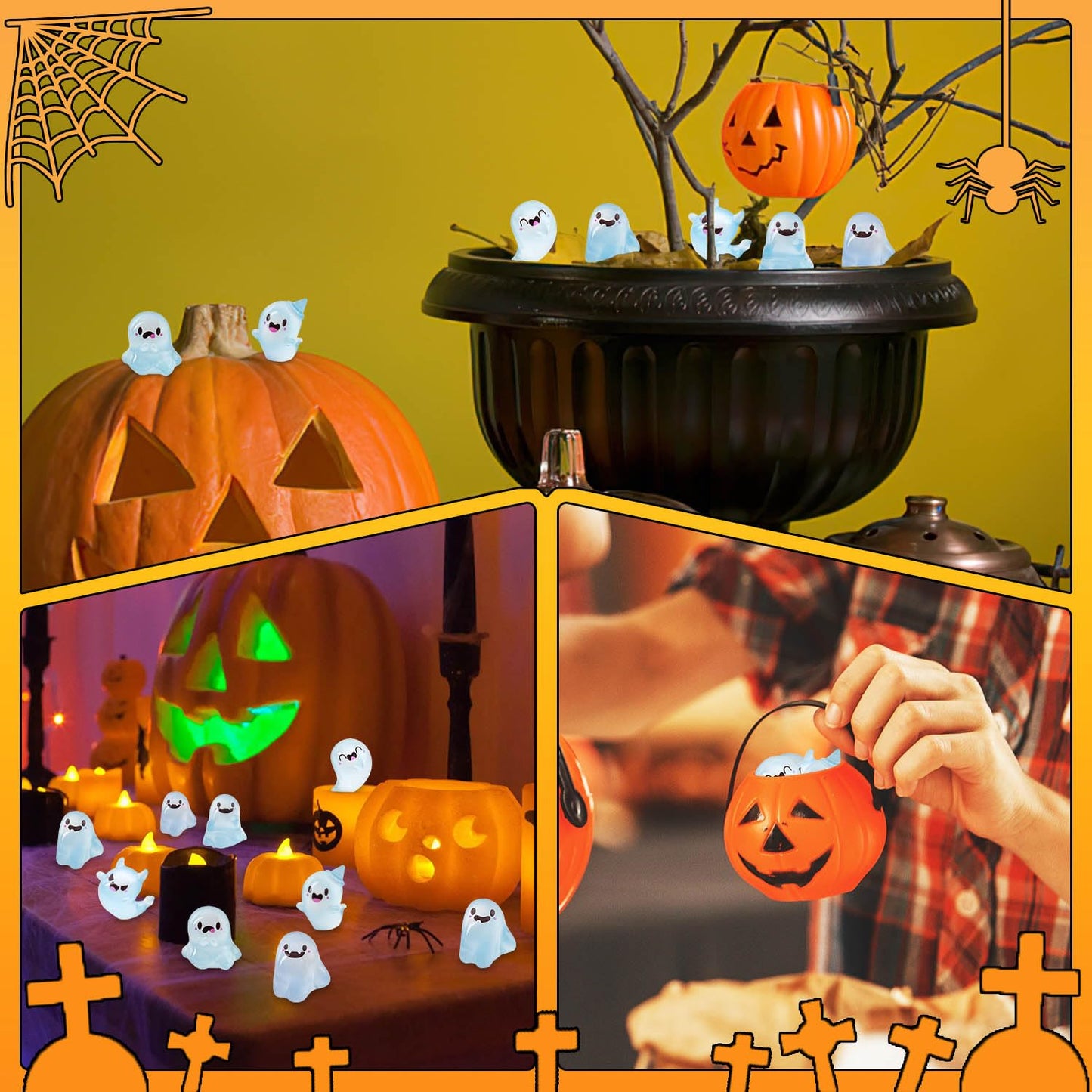 SHIFANQI 20Pcs Halloween Mini Ghost Figurines, Luminous Small Resin Ghosts Figures Ornaments, Miniature Statue for Halloween Garden Decor Party Favors Outdoor Landscape Lawn Decorations