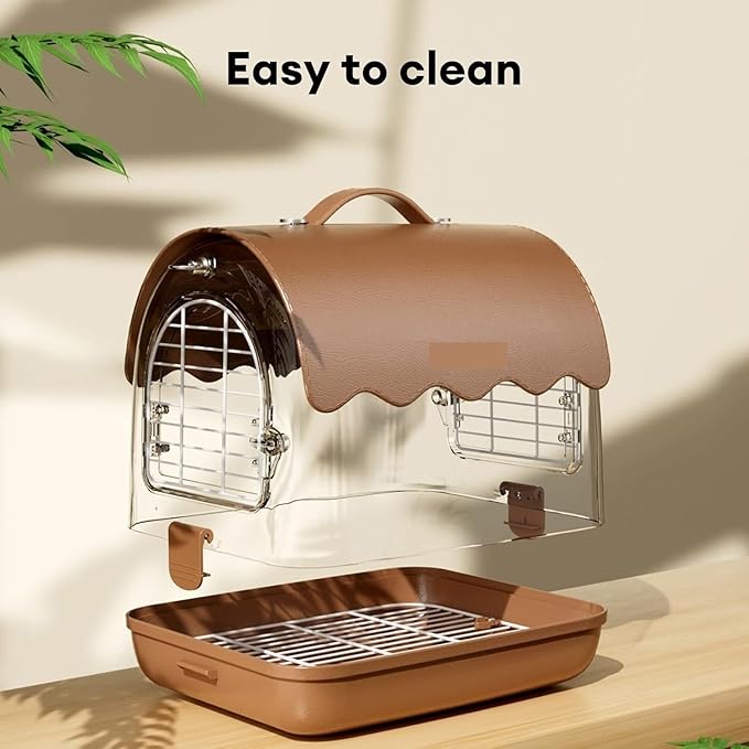 Birdcage Bird Carrier Backpack with Perch, Transparent Travel Bird Cage Bag with Shade Cover Visible Window for Parrots Budgie Bird Flight Cage(Brown)