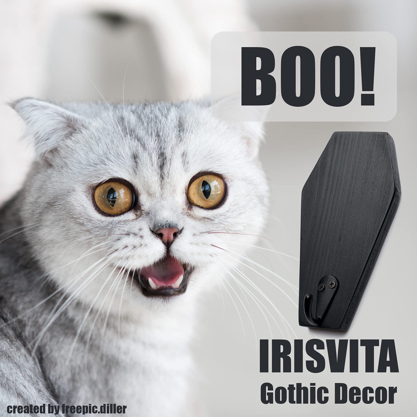 LITTLE IRIS IRISVITA Coffin Key Holder (Set of 2) - Spooky Gothic Decor for Wall, Rustic Black Hanging Wooden Hooks for Keys, Mugs - 5.5 Inches Tall by 2.75 Inches Wide (Small)