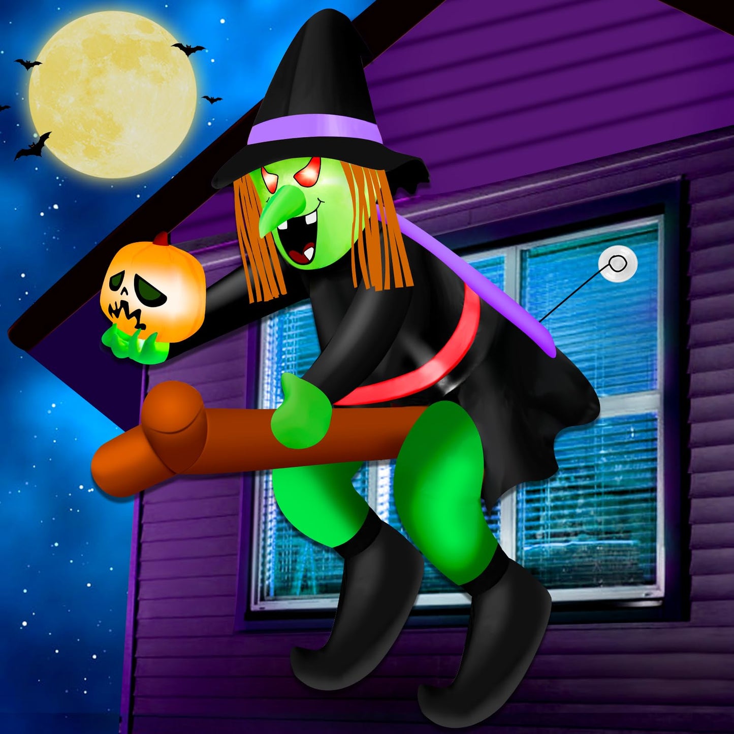 Mukum 4 Ft Halloween Blow Ups Inflatable Witch Pumpkin Design Halloween Window Decorations with Built-in Super Bright LED Light for Haunted Houses, Parties