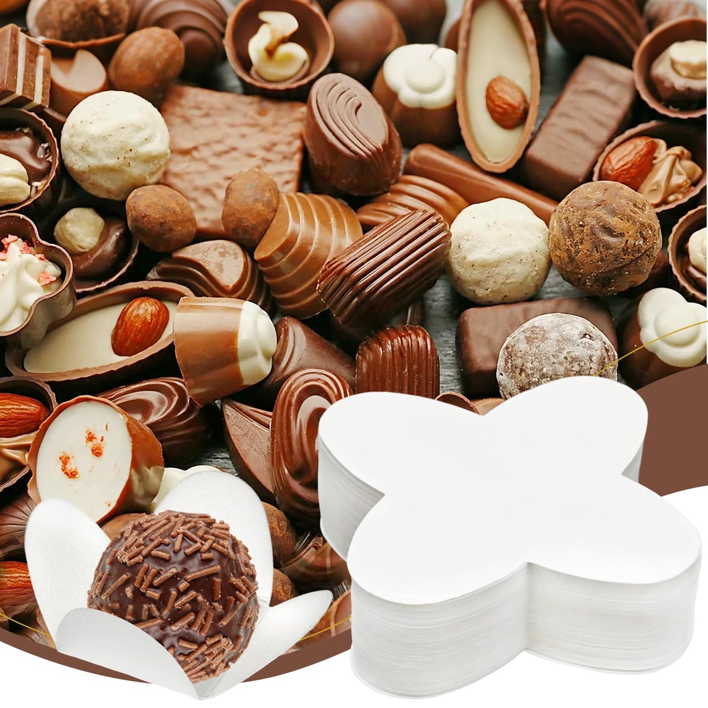 GMAPATS 200Pcs Chocolate Paper Truffle Wrappers, Baking Liners Resistant Chocolate Candy Cups for Valentine‘s Day Gifts, Wedding, Birthday, Baby Shower (White)