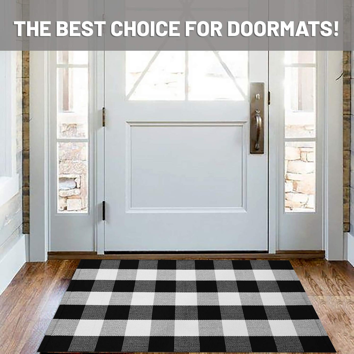 IOHOUZE Cotton Buffalo Plaid Check Rug Outdoor Doormat 27.5 x 43 Inches Washable Woven Outdoor Indoor Welcome Mats for Front Door/Farmhouse/Entryway/Home Entrance black and White Outdoor Rug