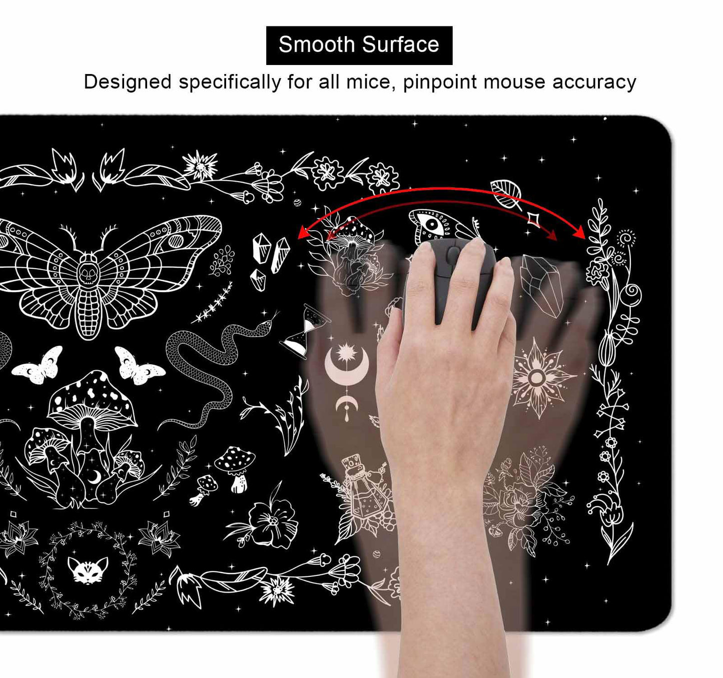 SXCKANG Goth Desk Mat, Black Occult Large Gaming Mouse Pad, Halloween Witchy Celestial Mushroom XXL Mousepad, Office Desk Decor Accessories Gifts