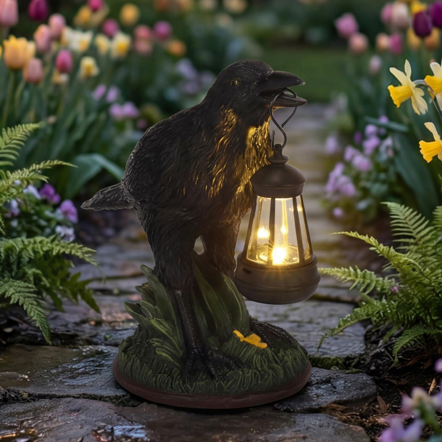 Rempry Solar Garden Crow Statue Decor, Gothic Crow Light for Yard Lawn Patio Outdoor, Unique Birthday Housewarming Halloween Gifts for Mom Family, Friend