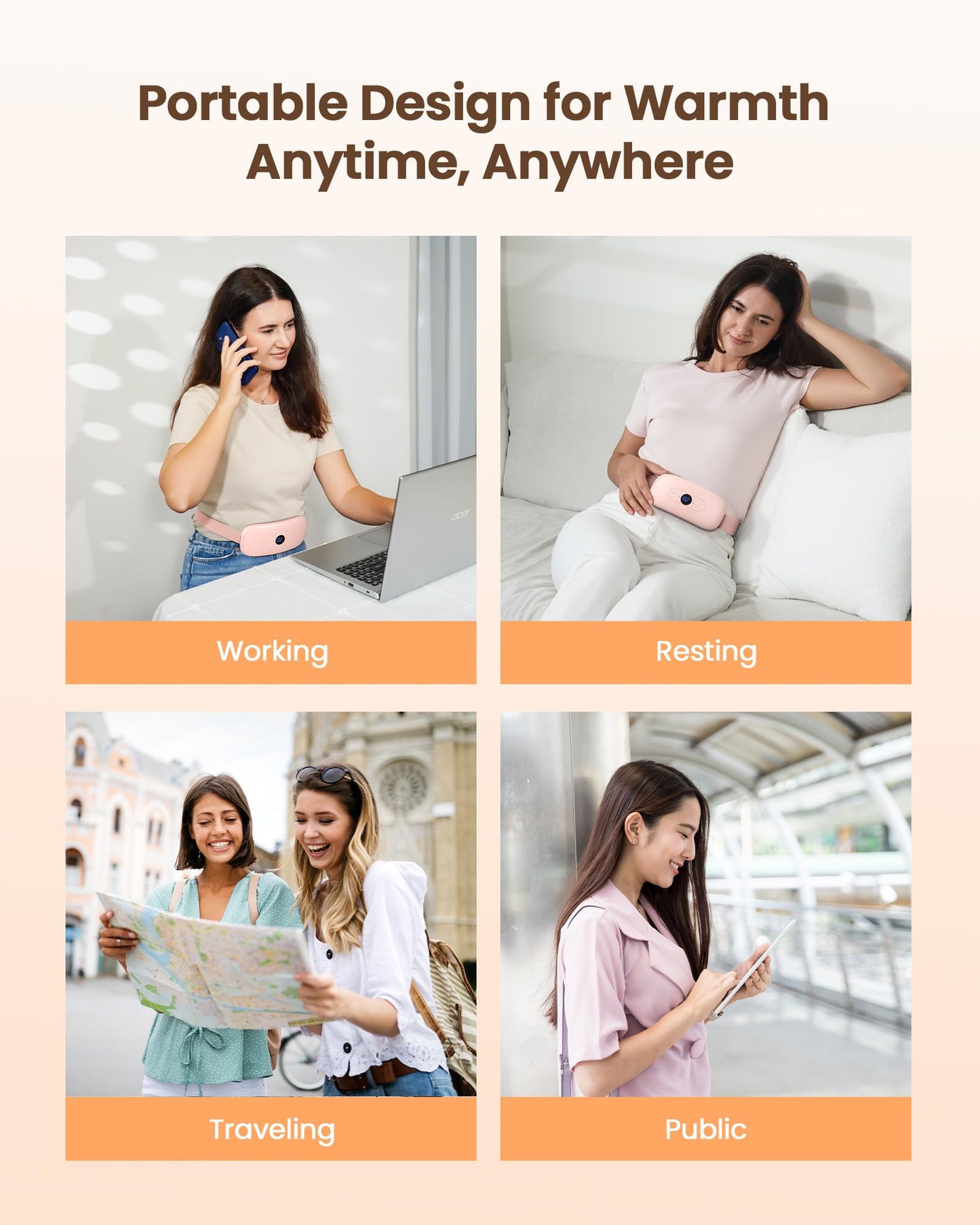 Heating Pad for Period Cramps, Fast Heating with 6 Heat Levels and 6 Massage Modes, Portable Menstrual Heating Pad, Belly Period Massager for Women and Girls, Pink