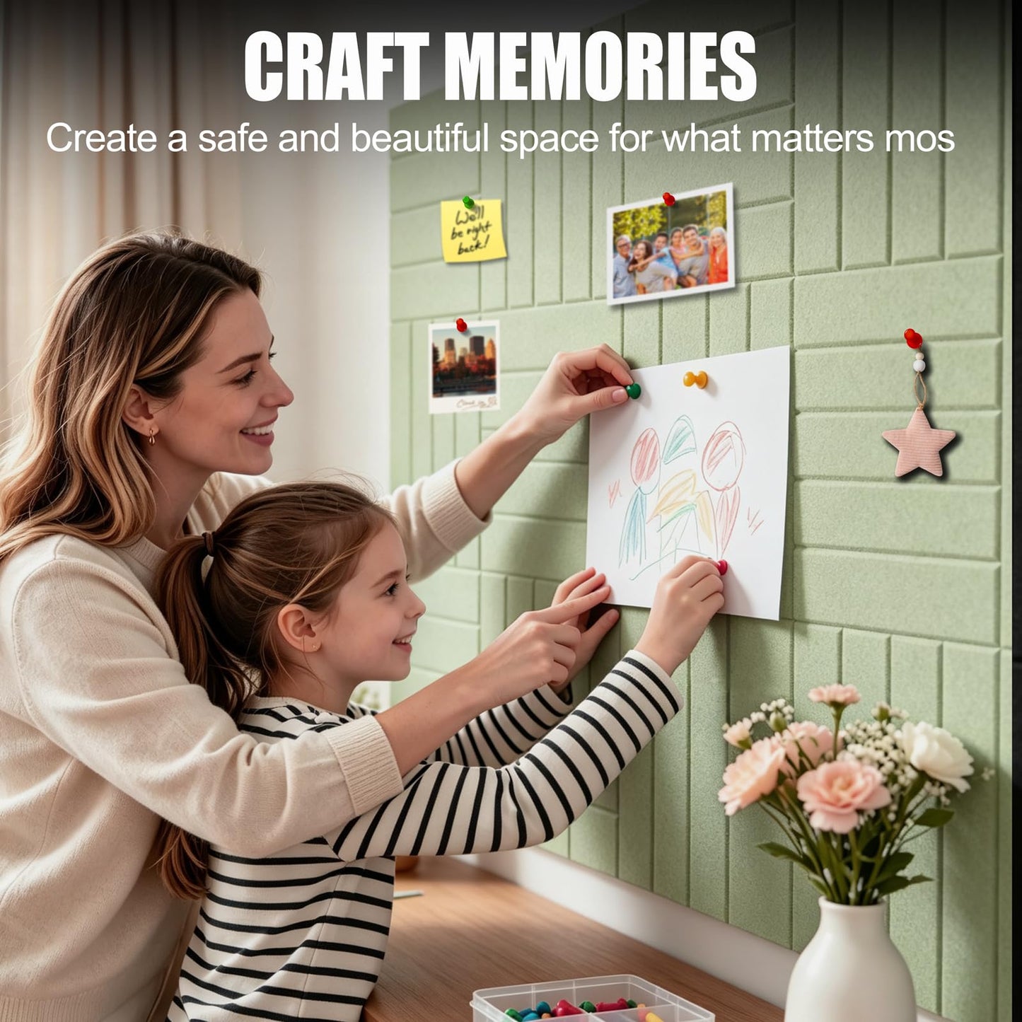 Sesiyoiu 12-Pack Felt Bulletin Board, 47.2" x 35.4" Large Cork Board Alternative for Walls Decor, with 60 Pushpins, 70 Damage-Free, Thick Pin Board for Office, Home, Classroom - Sage Green