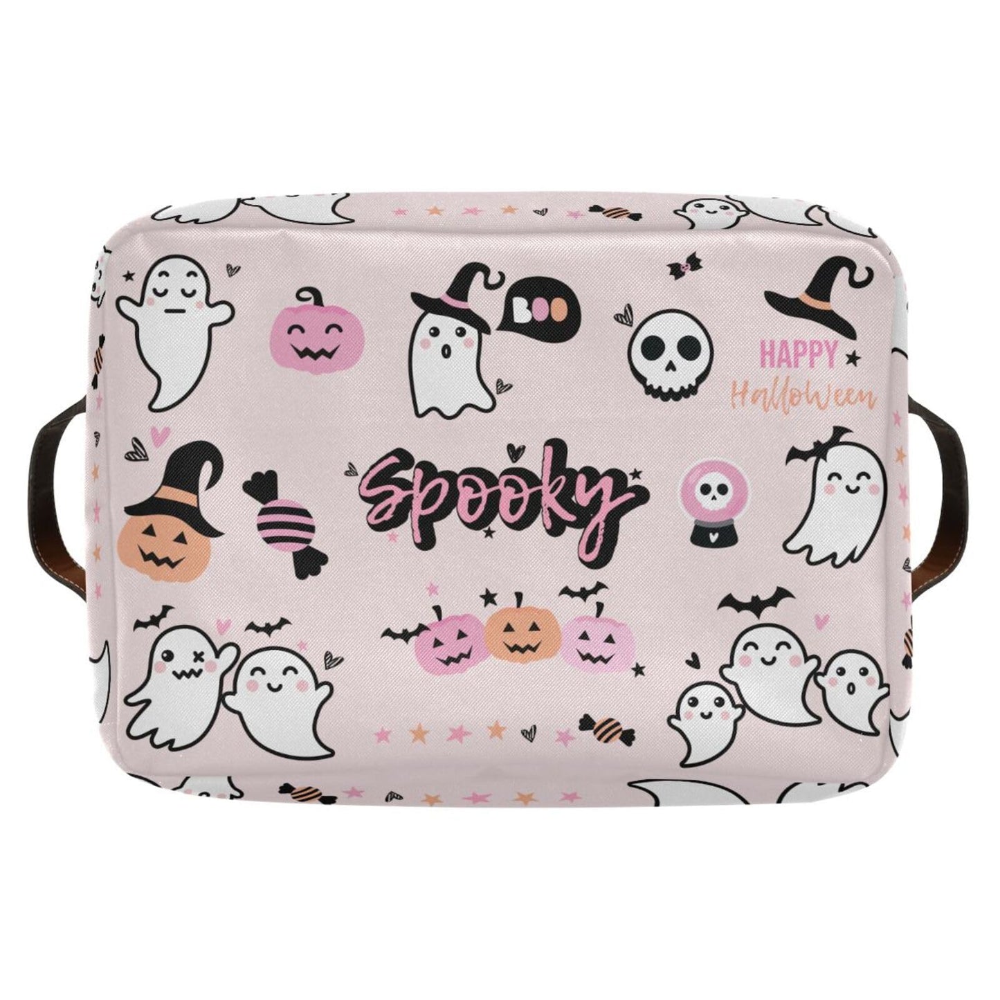 Sletend Foldable Canvas Storage Basket with Handles Halloween Cartoon Ghost Durable Storage Bin Organizer for Nursery Kids Shelves Desks Printed Canvas Storage Basket