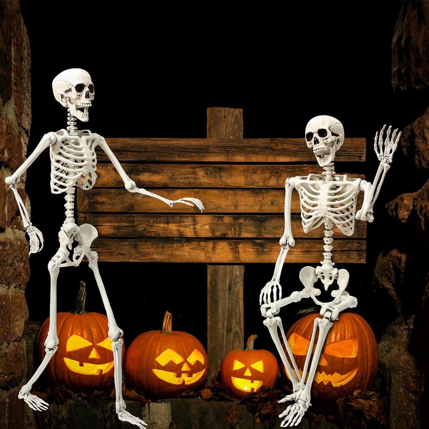 Abakuku 5.4 ft Posable Halloween Skeleton Decorations,Human Bones for Halloween Party with Movable Joints,for Haunted Houses, Front Lawn, Graveyard Props