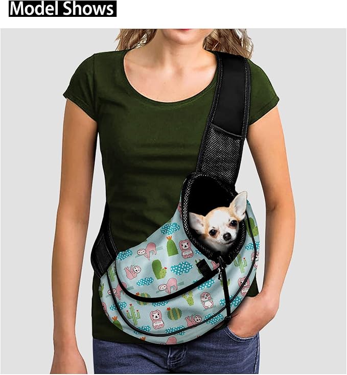 FUSURIRE Cute Cow Print Small Dog Sling Carrier for Small Pets, Cats and Puppies, Breathable Mesh Cute Front Pack Hands-Free Carrier Bag with Adjustable Shoulder Strap for Outdoor Travel