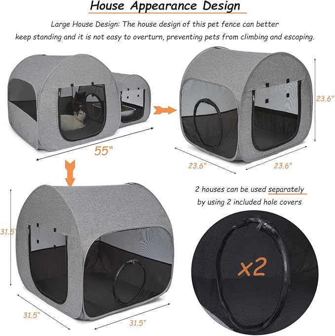 Portable Cat Playpen, Delivery Room, Enclosure, Postoperative Recovery, House Design for Better Standing, Foldable Pet Tent for Indoor and Outdoor Use, Cat Houses & Condos Dark Gray