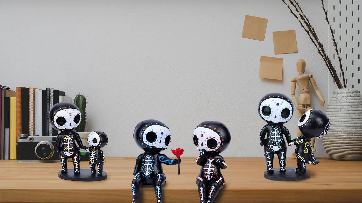 Sugar Skull Decor, Sugar Skull Couple Statue,Dia De Los Muertos Decor, Halloween Desk Decor,Day of The Dead Decorations for Home,Sugar Skull Figurine Gift for Women (D)