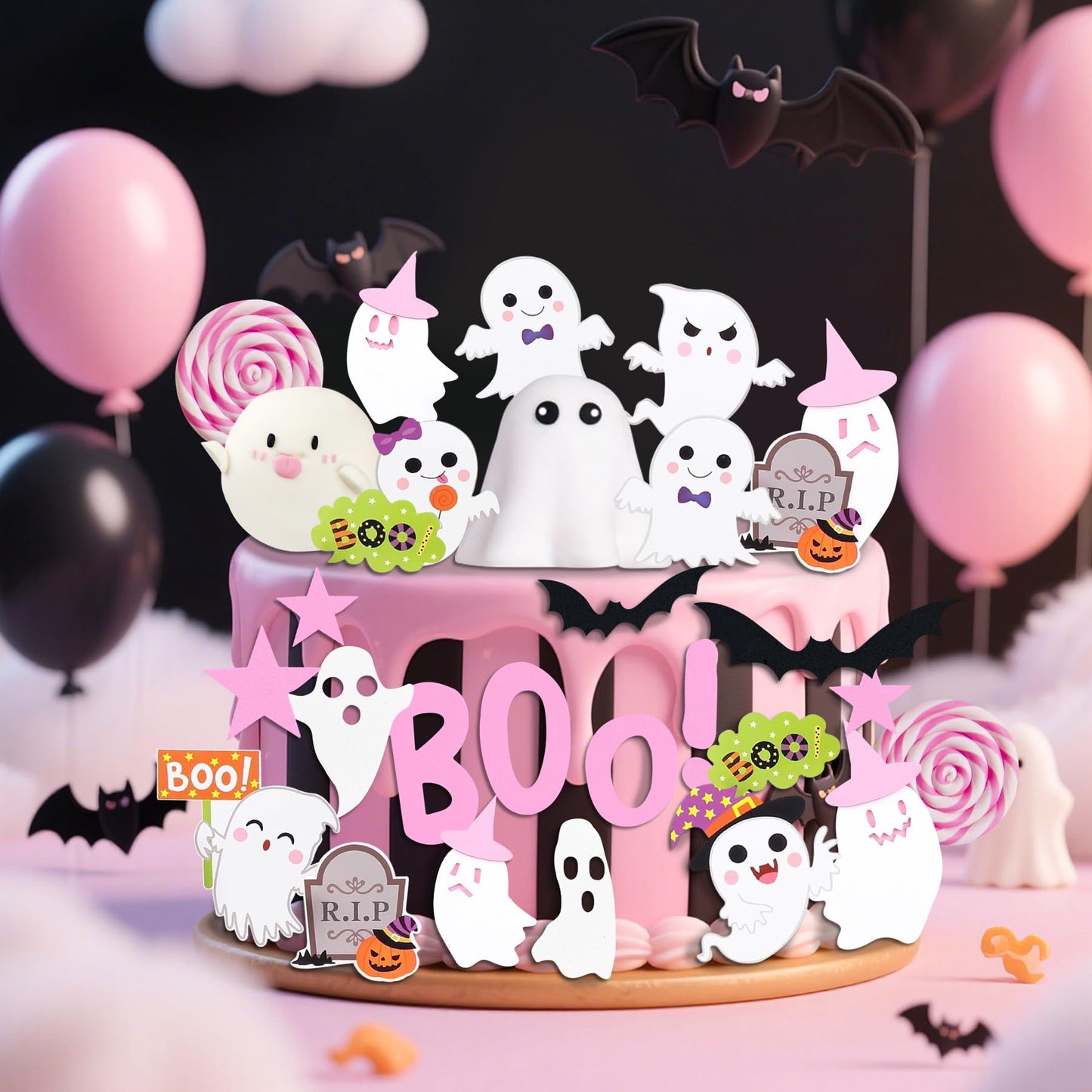 24 PCS Boo Haunted Cake Decor Ghost Cake Topper Halloween Party Supplies Ghost Party Decoration Halloween Ghost Decorations