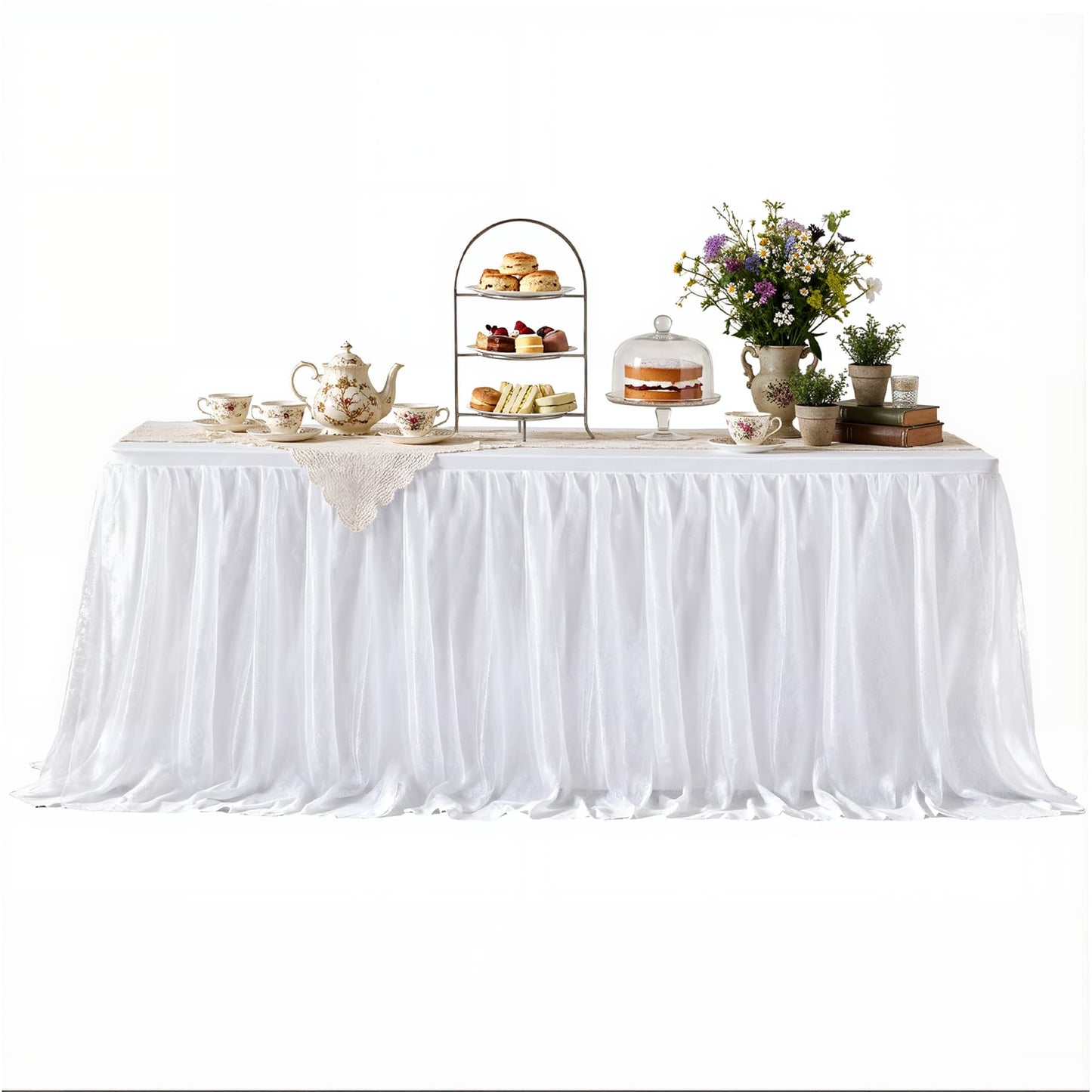Besutolife 6FT Tulle Table Skirt for Rectangle Tables White 3-Layer Tutu Desk Skirts Ruffled Shimmer Table Skirting for Birthday Wedding Parties Gender Reveal Baby Shower Cake Dessert Table Decor