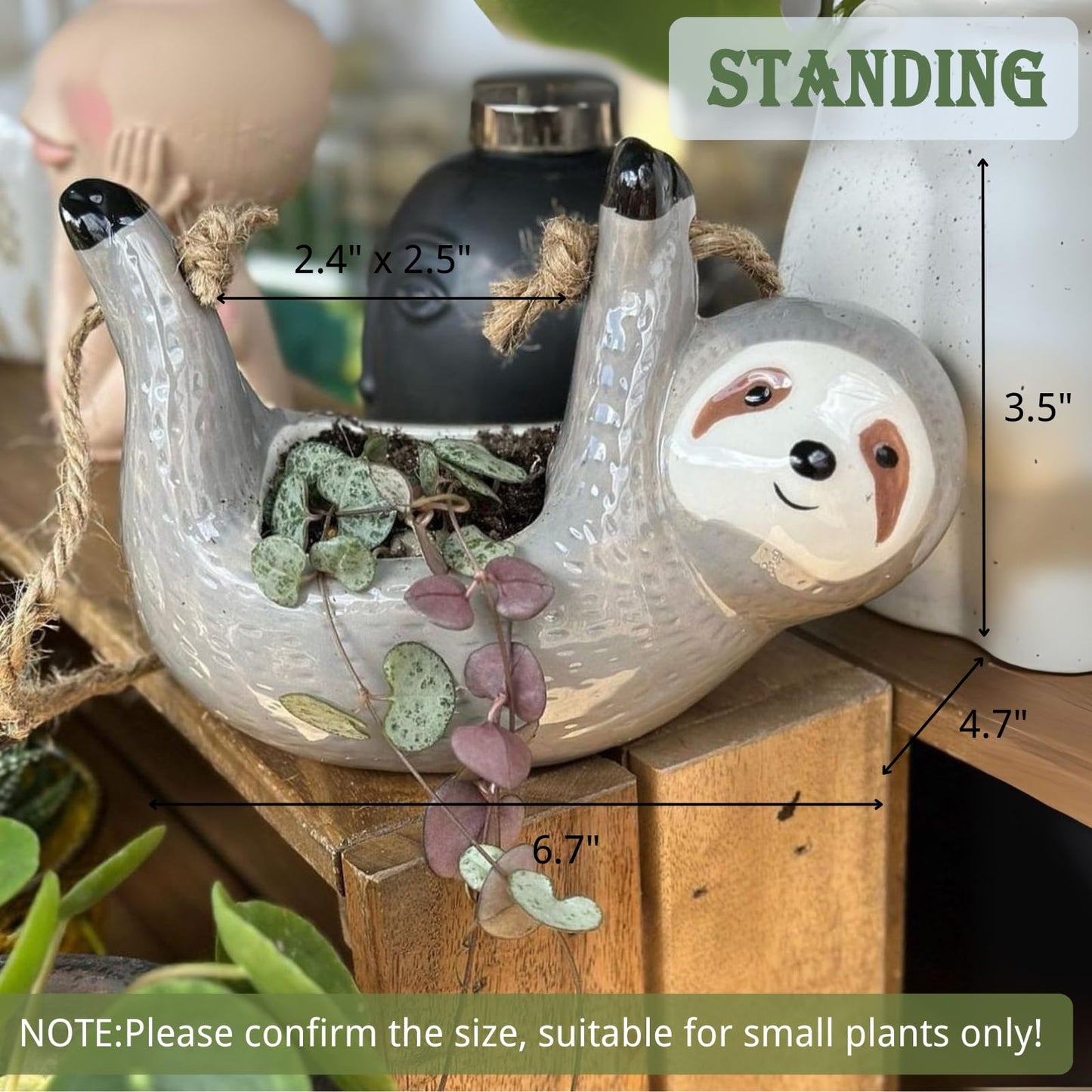 AIPOGOOIN Sloth Hanging Planters for Indoor Outdoor Plants Cute Succulent Pots Ceramic Plant Holder Gifts for Plant Lovers Women Gardeners Mom Gardening Gifts