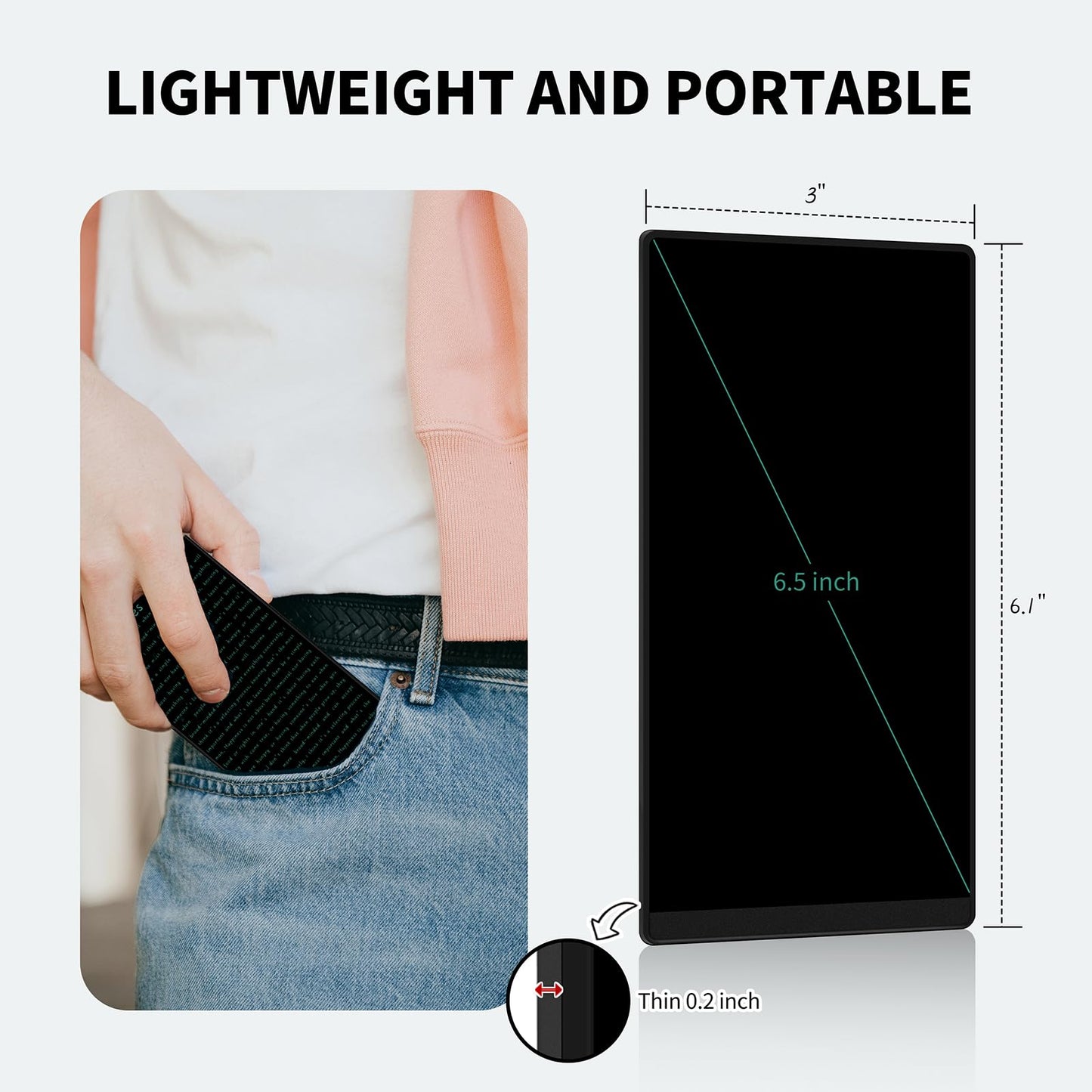 LCD Writing Tablet for Adult: 6.5 Inch Mini Full Screen Drawing Board Reusable Digital Notepad Portable Use for Office Study Teaching