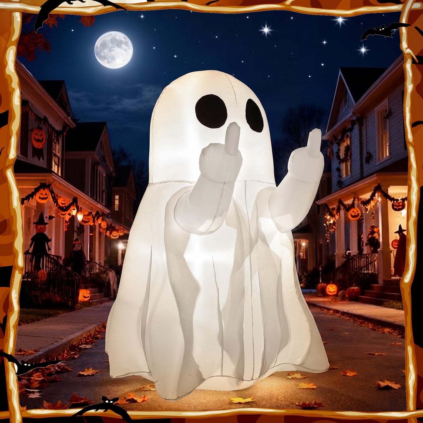 Leyndo 5 FT Halloween Inflatable Ghost Outdoor Decoration Blow Up Ghost Cute Fun Spooky Halloween Inflatable Built in LED Lights for Outdoor Yard Garden Lawn Party Decor(Funny)