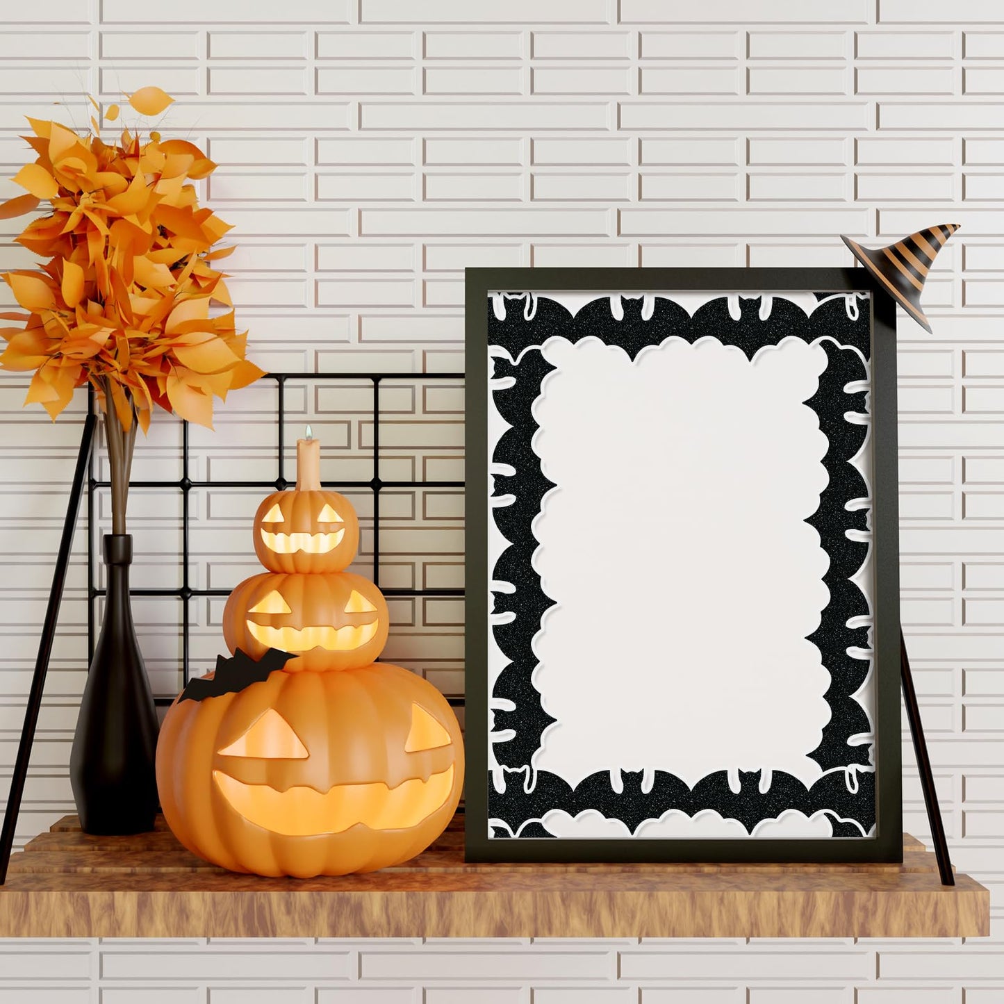 Whaline 65.6Ft Halloween Bulletin Board Border Glitter Black Bat Die Cut Trim Border Roll for Spooky Chalkboard Wall Decor
