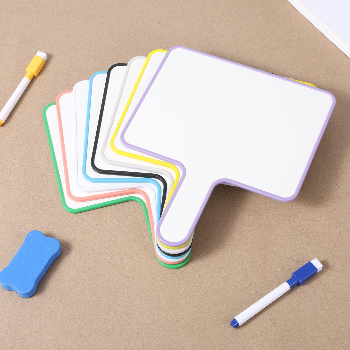 48-Piece Dry Erase Answer Paddle Set, Handheld Sign with Markers & Erasers, 10''X 8'' Double Sided Mini Whiteboard Paddles for Classroom, Home & Office Meetings