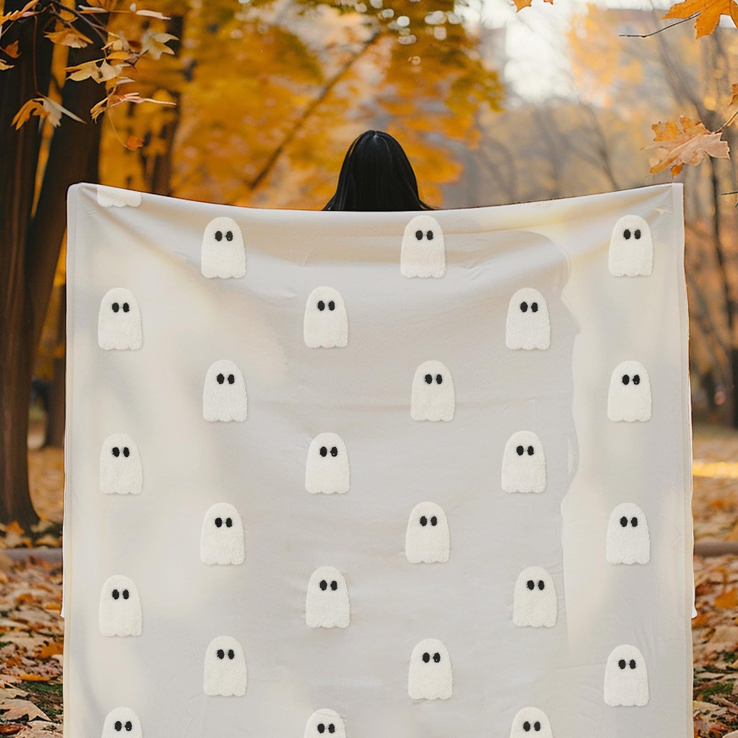JarThenaAMCS Halloween White Ghost Throw Blanket Chenille Soft Blankets for Home Bedroom Living Room Sofa Couch Outdoor Travel, 50 x 60 Inch