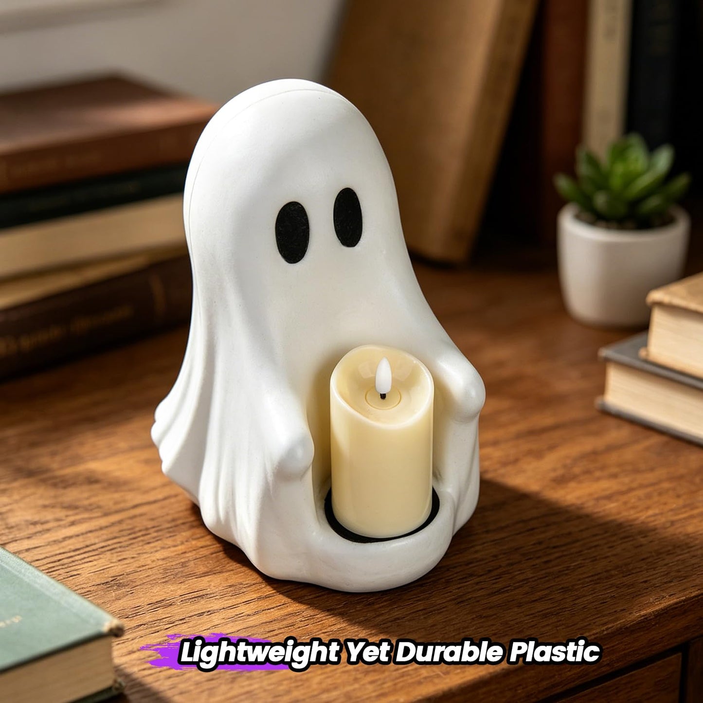 flashtoss Halloween Decorations Ghost Figurine Candle Holder, Cute Spooky Plastic Ghost Decor for Halloween Party Tabletop Home Indoor Decoration
