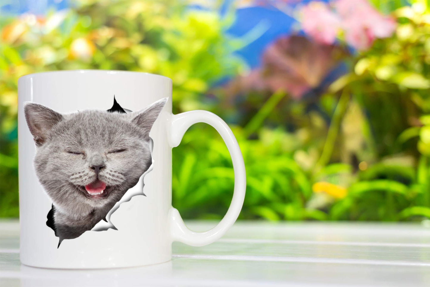 Winston & Bear Laughing Grey Cat Coffee Mug - Funny Ceramic Coffee Mug Gift for Cat Lovers - Cute Novelty Cup for Men and Women (15oz)