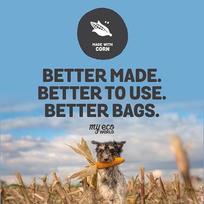 MyEcoWorld® Compostable Pet Poop Bags - Made with Corn and Other Certified Compostable Materials - 60 Bags - 4 Roll - Extra Strong - Leak Proof - Unscented - Easy to Open