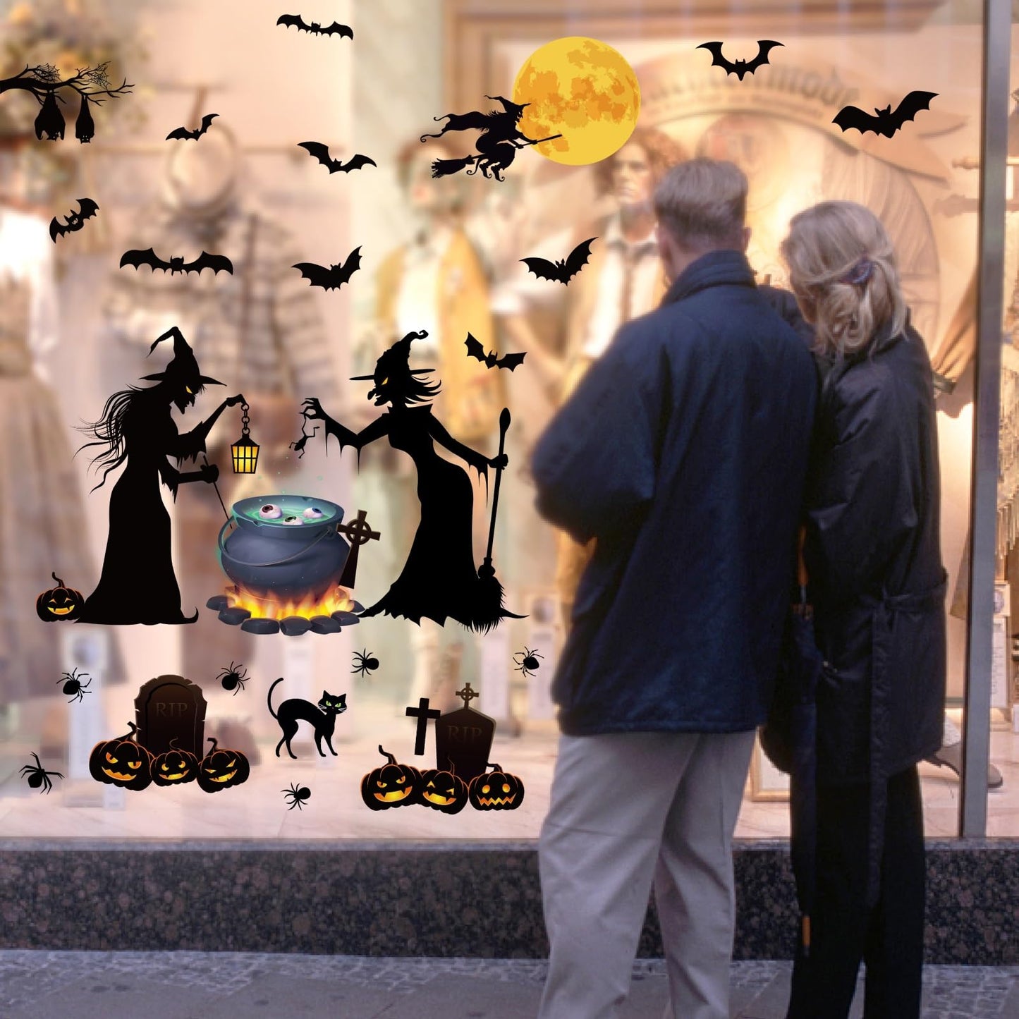 Halloween Wall Stickers Halloween Witch Bats Pumpkin Moon Wall Decals for Kids Bedroom Living Room Peel and Stick for Halloweens Nursery Party Supplies Decorations