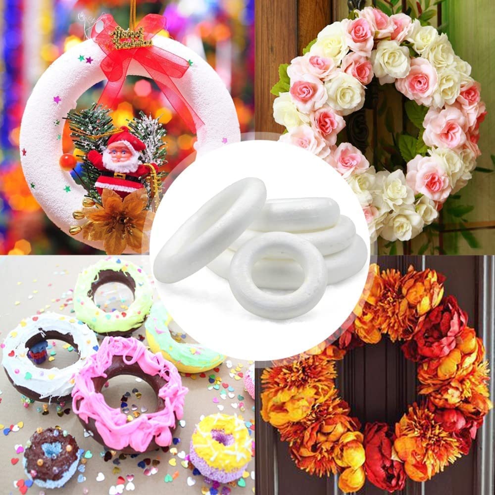 RLECS 4pcs 6.7 Inch Foam Wreath Forms for Crafts White Circles for Christmas Decorations Wreath Shaped Foam Ring