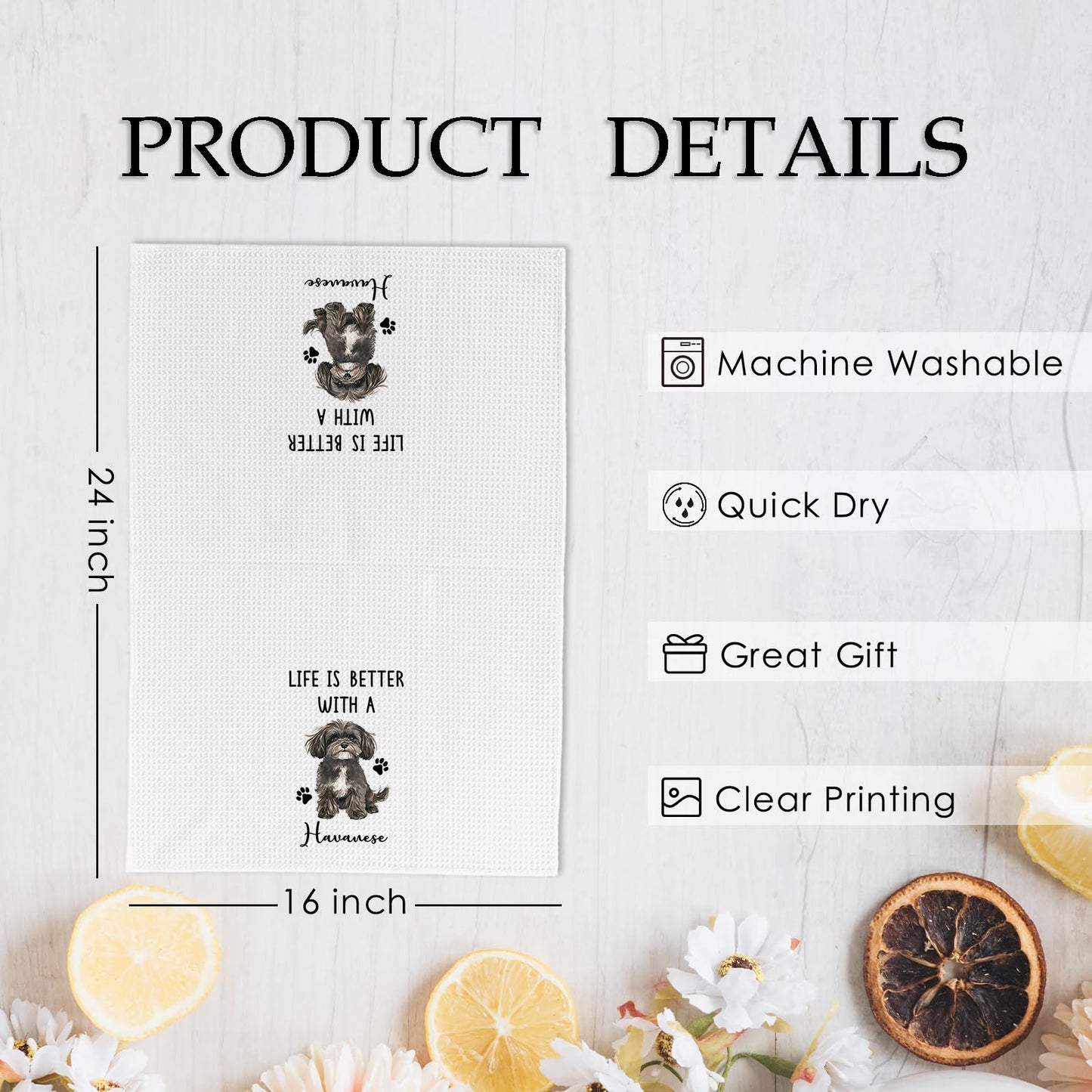 KFXHANGD Funny Havanese Dog Kitchen Towels Gifts for Women Men, Life is Better with a Havanese Dog Dish Towels, Dogs Puppy Themed Hand Tea Towel for Bathroom Kitchen Decor, Dogs Lover Gifts, 16x24 in