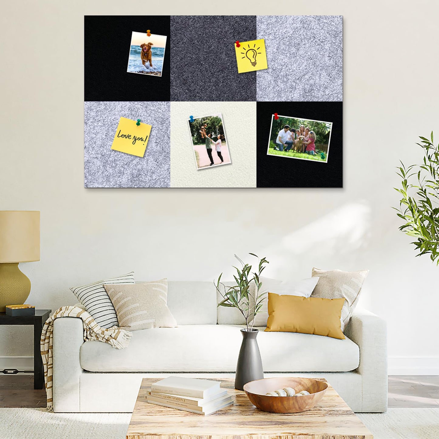 HULAVO Square Felt Cork Bulletin Board Tiles, Self Adhesive DIY Felt Pin Board for Wall 30" x 20" with 35 Pushpins for Office School Home Wall Decor Stickers Memos Photos Display (Gradual Grey)