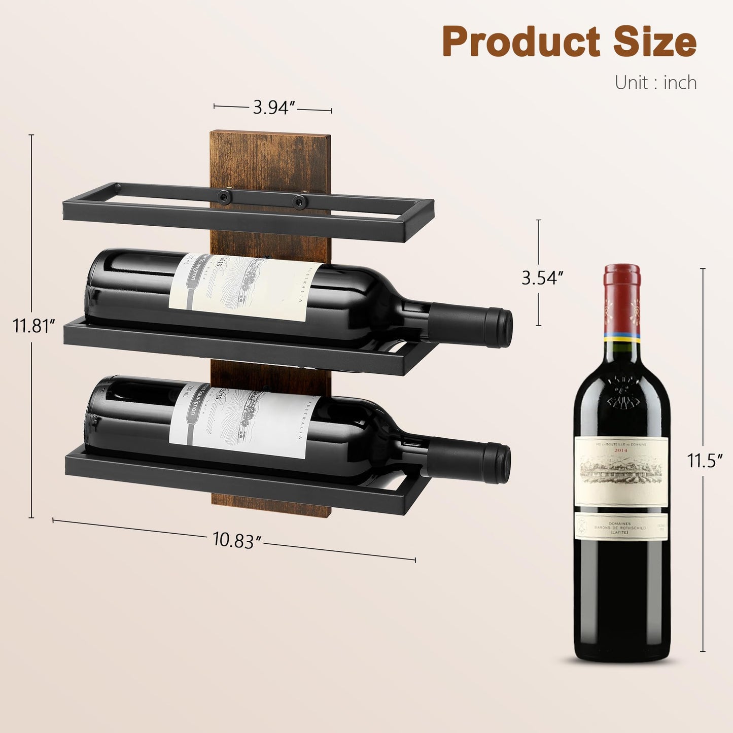 Hoctieon 3-Tier Wall Mount Wine Rack, Wall Mounted Wine Bottle Racks for Display and Storage, Hanging Bottle Holder, for Living Room, Dining Room, Bar, Wine Cellar, Rustic Brown