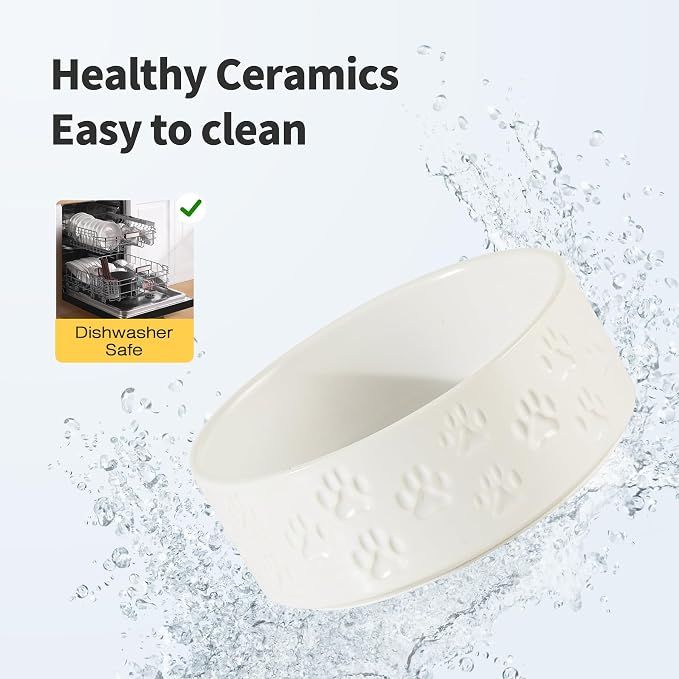 Elevated Ceramic Dog Bowl Set, 5.1" Dog Bowls with Dual Fixed Heights Stand, Elevated Food & Water Bowls for Adult Cats, Small-Breed Puppies, Non-Slip (Double Bowls + Stand - White, 5.1 inch)