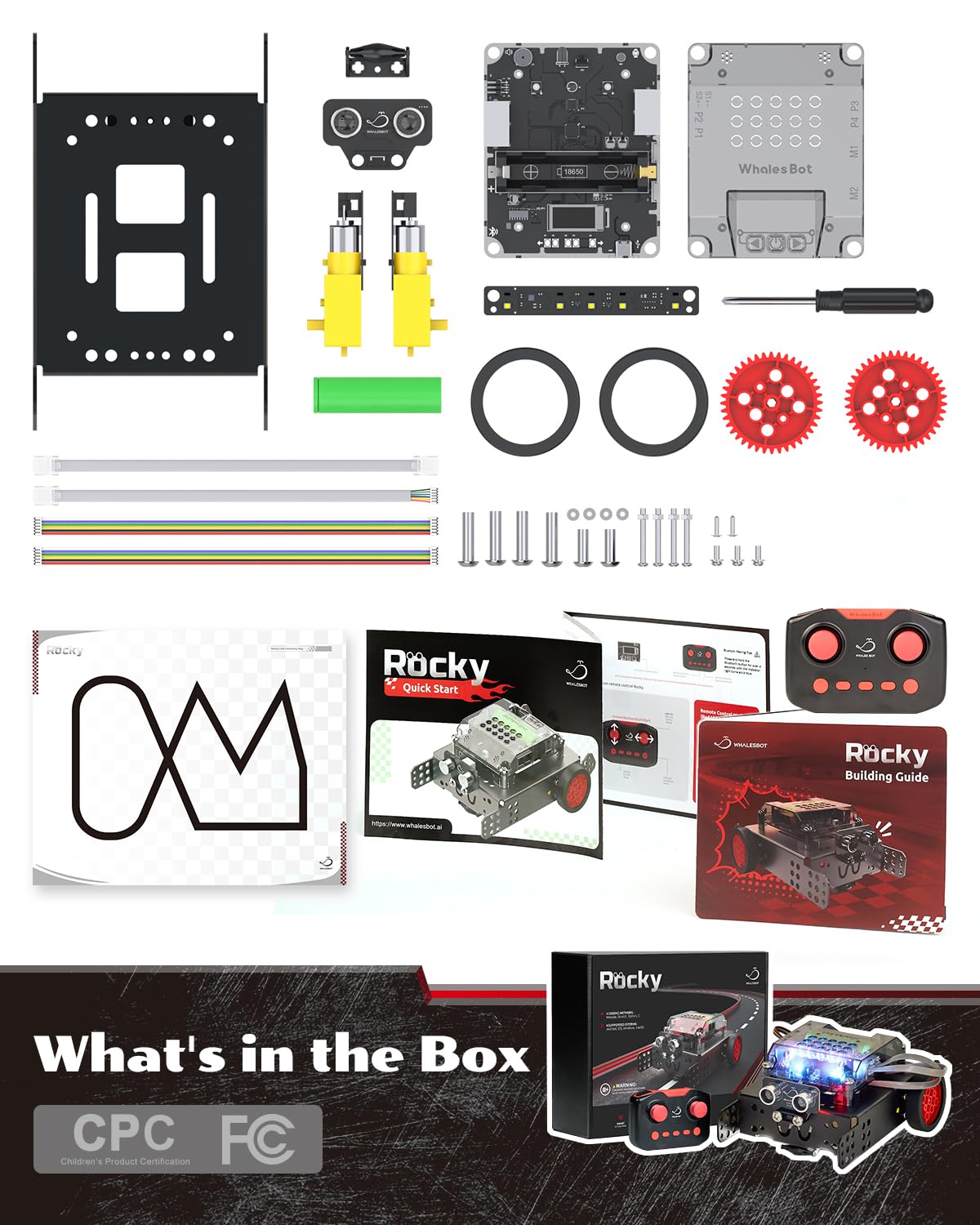 WhalesBot Rocky Coding Robot Car Kit for Kids 8-12 12-16, STEM Educational Engineering Toy, Scratch Python C Programming & Remote Control, Science Gift for 8 9 10 11 12+ Year Old Boys Girls
