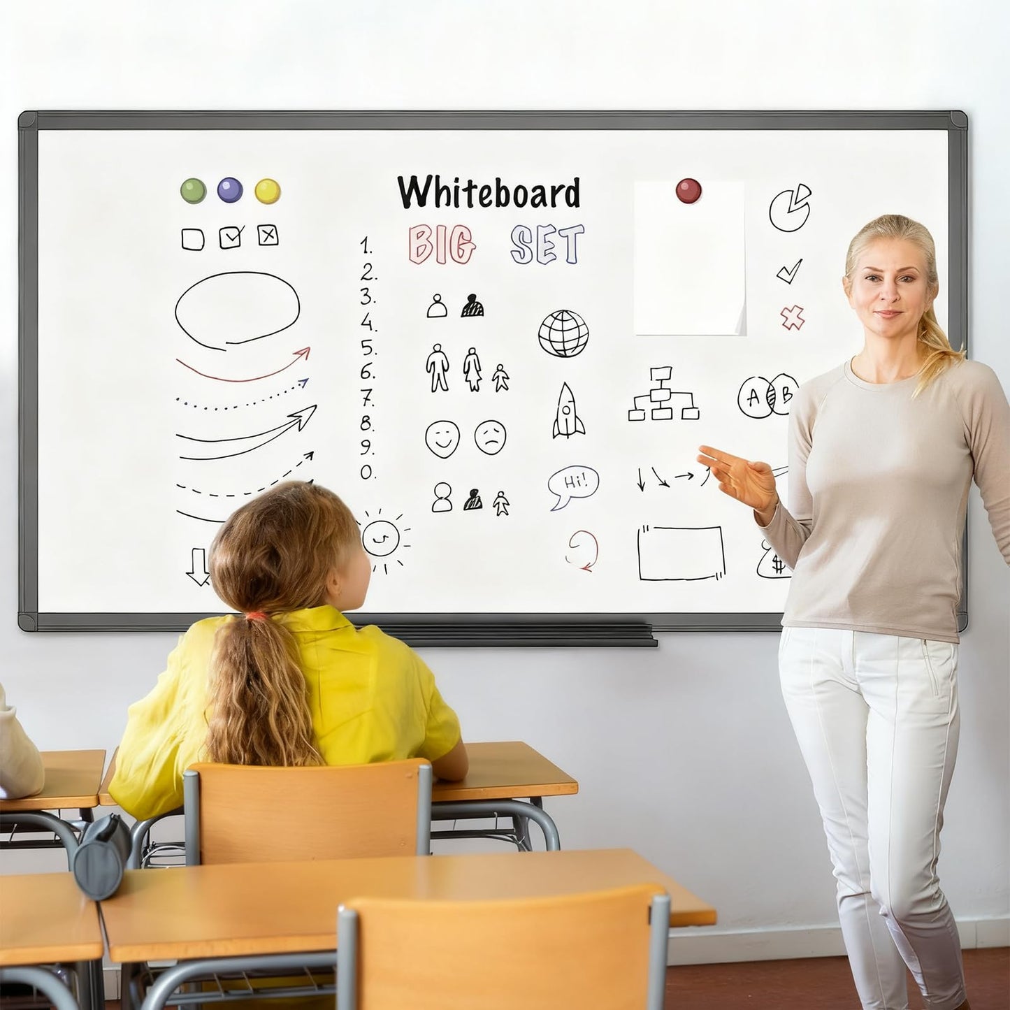 VIZ-PRO Magnetic Dry Erase White Board, 72 X 40 Inches, Black Aluminium Frame