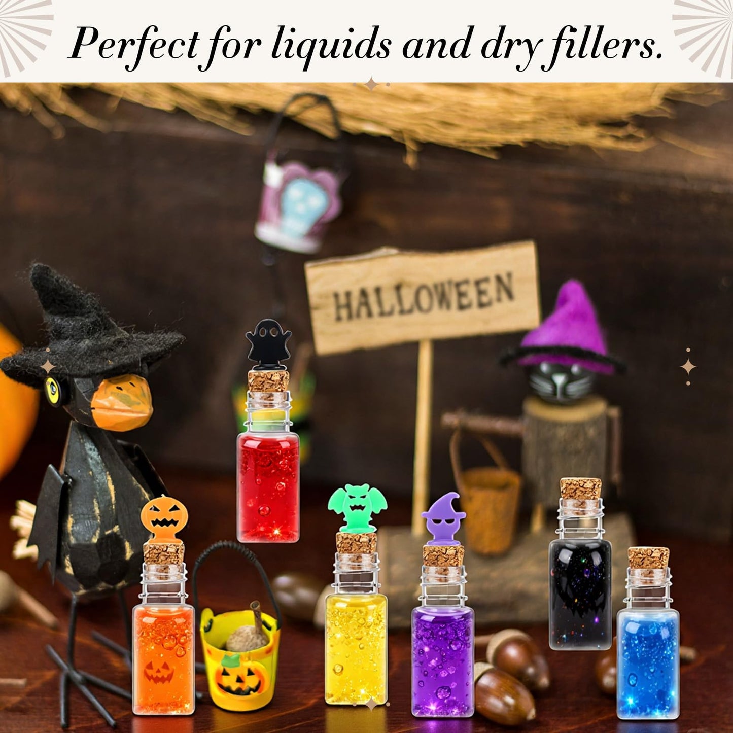 Bokon 36 Pack Mini Plastic Bottles with Corks Funnels Plastic Potion Bottles Tiny Clear Sand Art Jar Wishing Vial Witch Potion Jars for Decorations Birthday Party DIY Crafts Gift