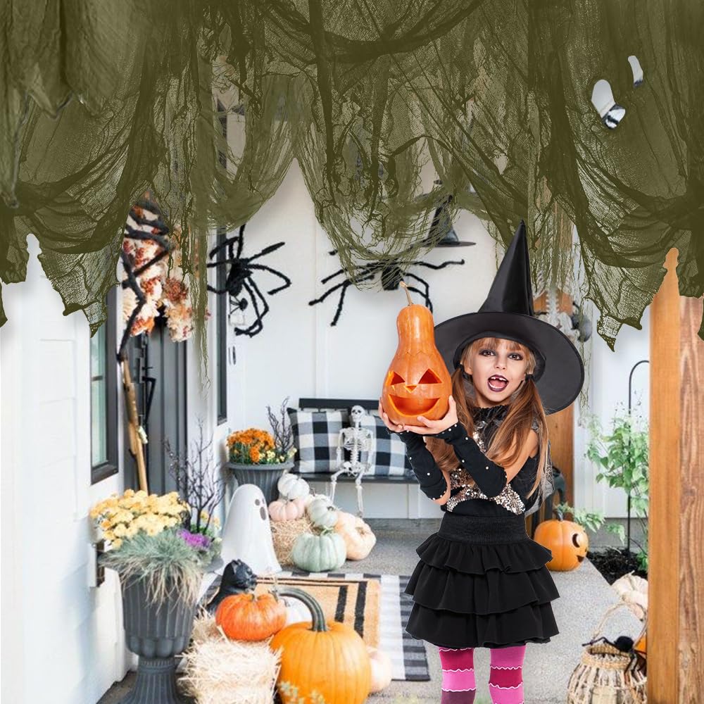 Vellibring 400" x 85" Halloween Creepy Cloth Decoration,Large Green Spooky Fabric Cloth Scary Gauze Cheesecloth for Haunted House Halloween Party Yard Wall Indoor Outdoor Decor