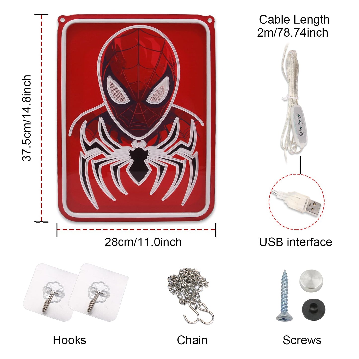 FRIFUN Spider Anime Neon Sign Led Light Up Sign Spiderman Neon Signs For Game Room Man Cave Bar Kids Bedroom Wall Decor Fun Birthday Gift