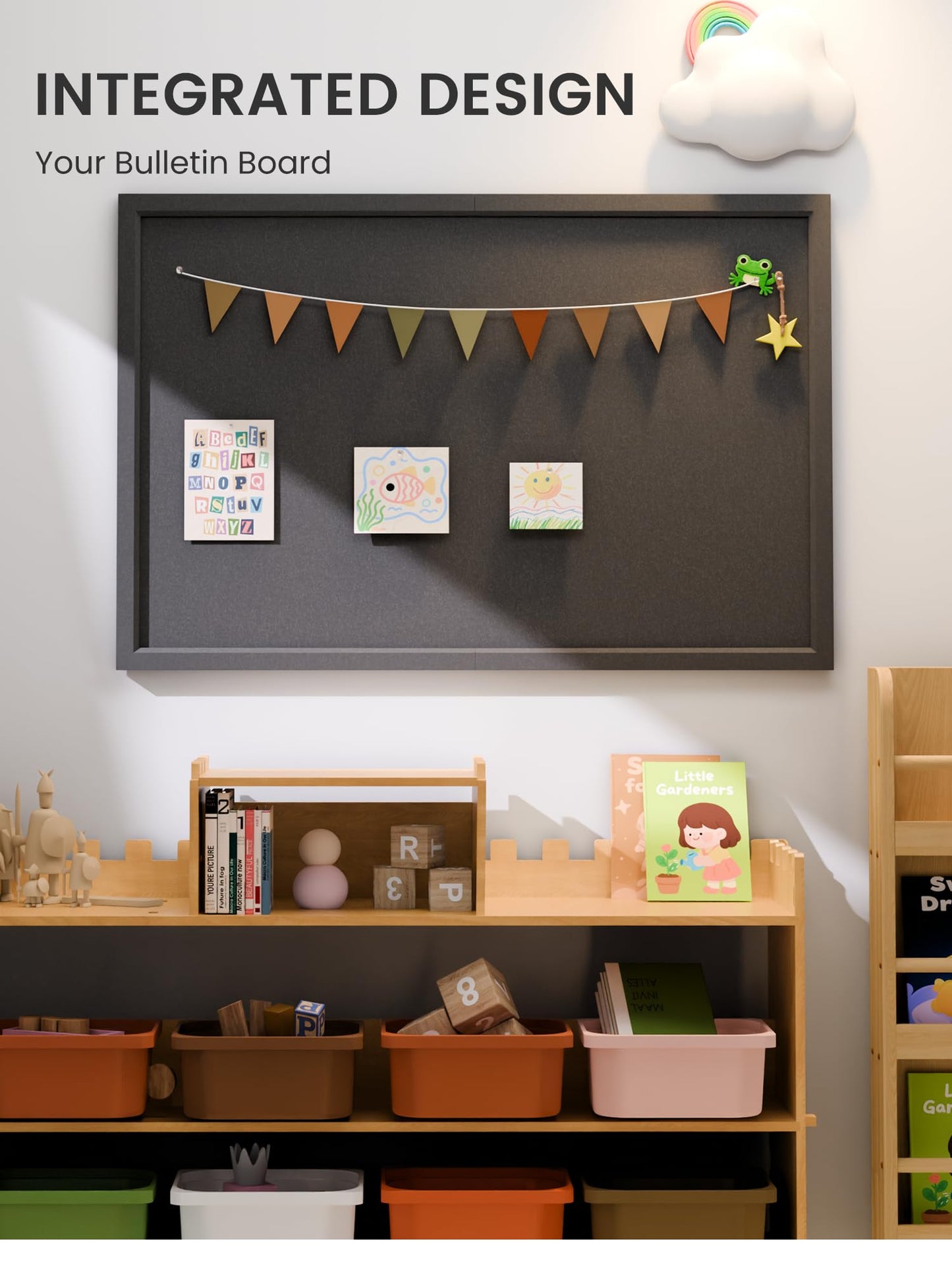 Fluxynara Foldable Cork Board Alternative, Felt Bulletin Board 35.4" x 23.6" Black Frame with 24 Adhesive Tabs, Pin Board for Home Office, Classroom, Entryway, Kitchen Wall Decor—Black