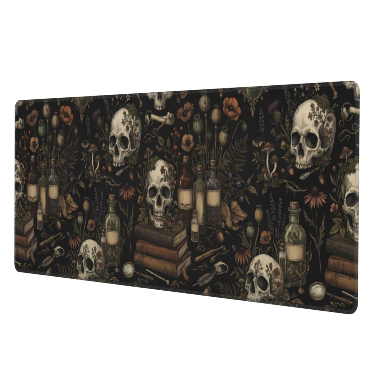 Mysterious Magic Skull Gaming Mouse Pad Large Extended Desk Mat Non-Slip Rubber Base Keyboard Pad with Stitched Edges for Office Gaming 31.5x11.8 in