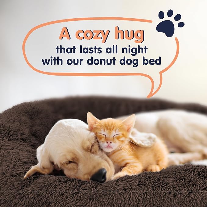 Donut Dog Bed - Premium Comfort for Anxiety Relief - Fluffy & Calming Design with Ultra-Plush Support | Cozy Round Dog Bed with Super Soft Circle Style (Coffee, Small)