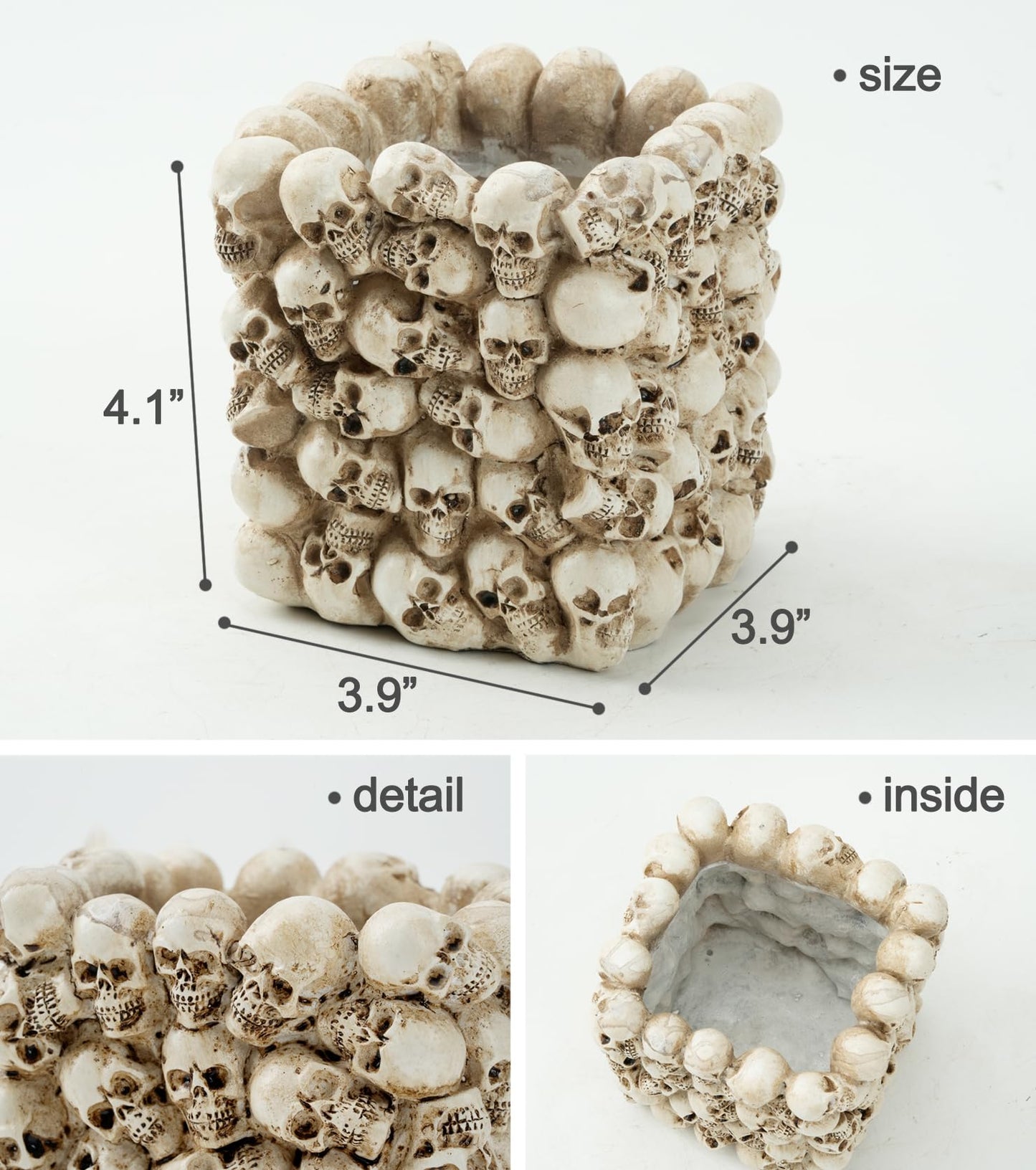 RZOIKZOI Skull Pen Holder,Makeup Brush Holder,for Vanity, Desk, Office Organizer, Trick Or Treat Decor,Halloween Candy Bowl,Spooky Goth Decorations (Skull, Square)