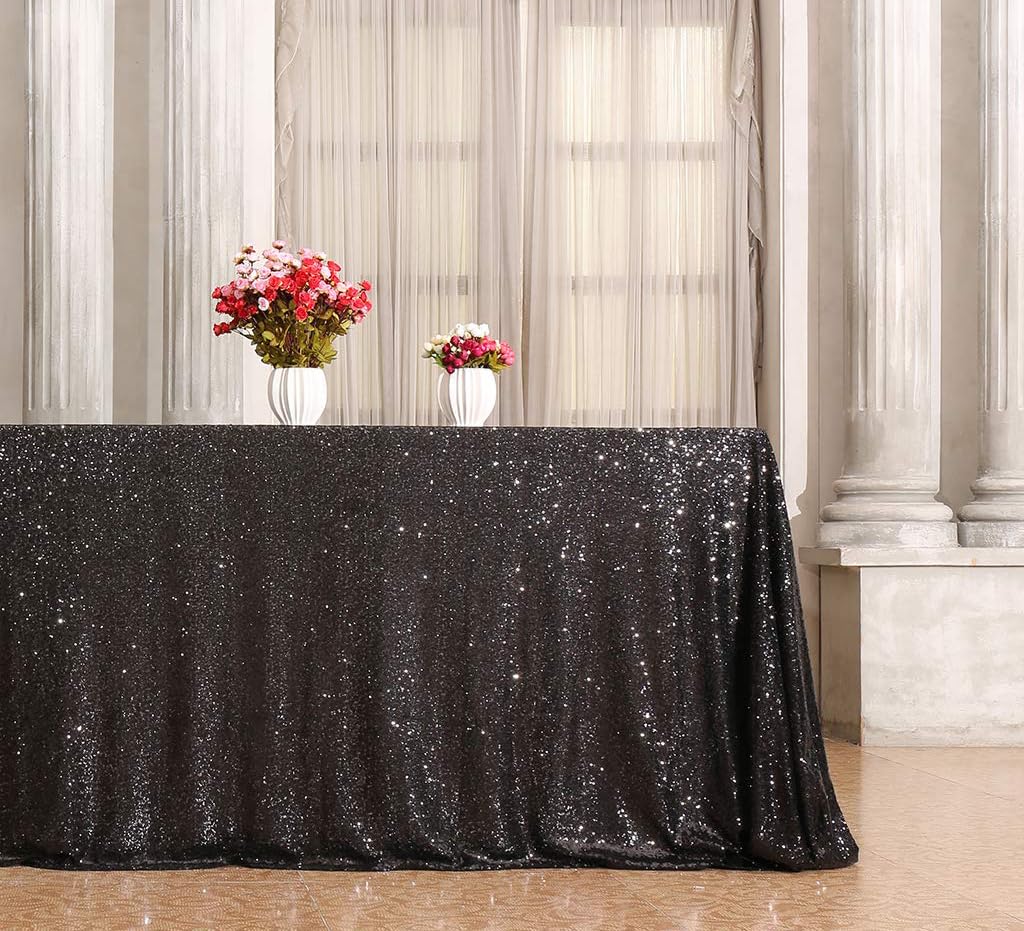 Juya Delight 60" x 102" Black Sequin Tablecloth Rectangle Sequin Table Cover for Wedding Birthday Party Festival Ceremony Cake Dessert Table