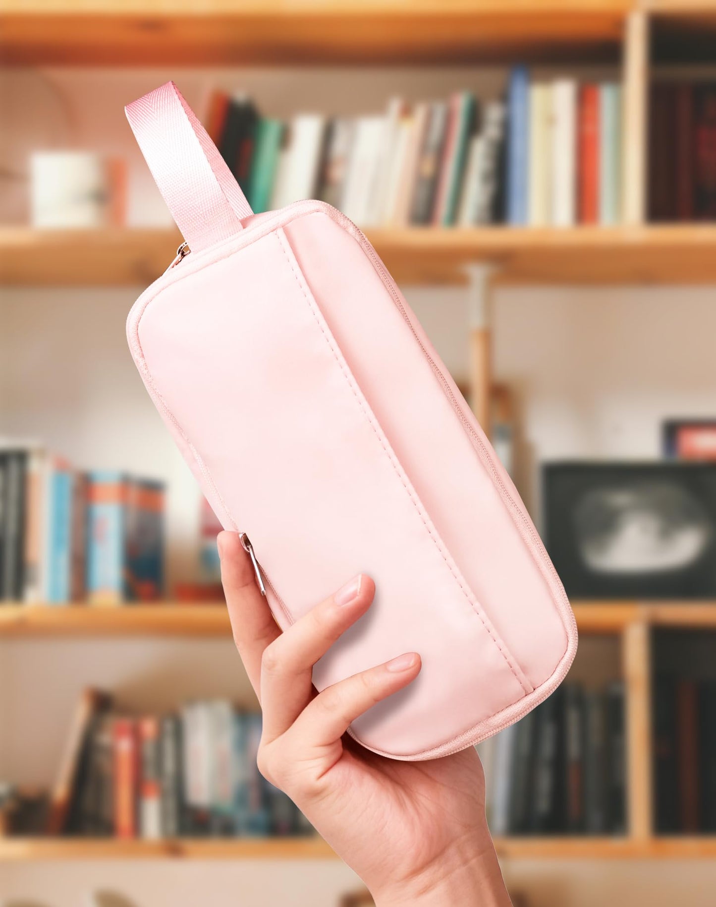 Fmeida Pencil Case Pouch Expandable - Extra Large Pencil Pouch Aesthetic Pencil Bag Office Stationery Organizer with Handle for Adult Men Women - Pink