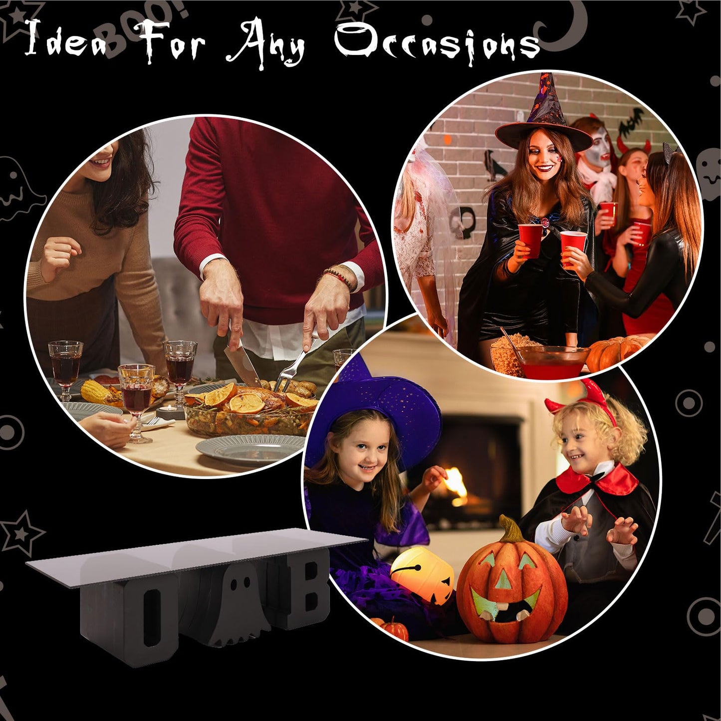 Whaline Halloween Ghost Cupcake Stand Black Ghost Boo Acrylic 6.3 x 15.7 Inch Clear Dessert Display Holder Tray for Holiday Birthday Trick or Treat Party Decoration