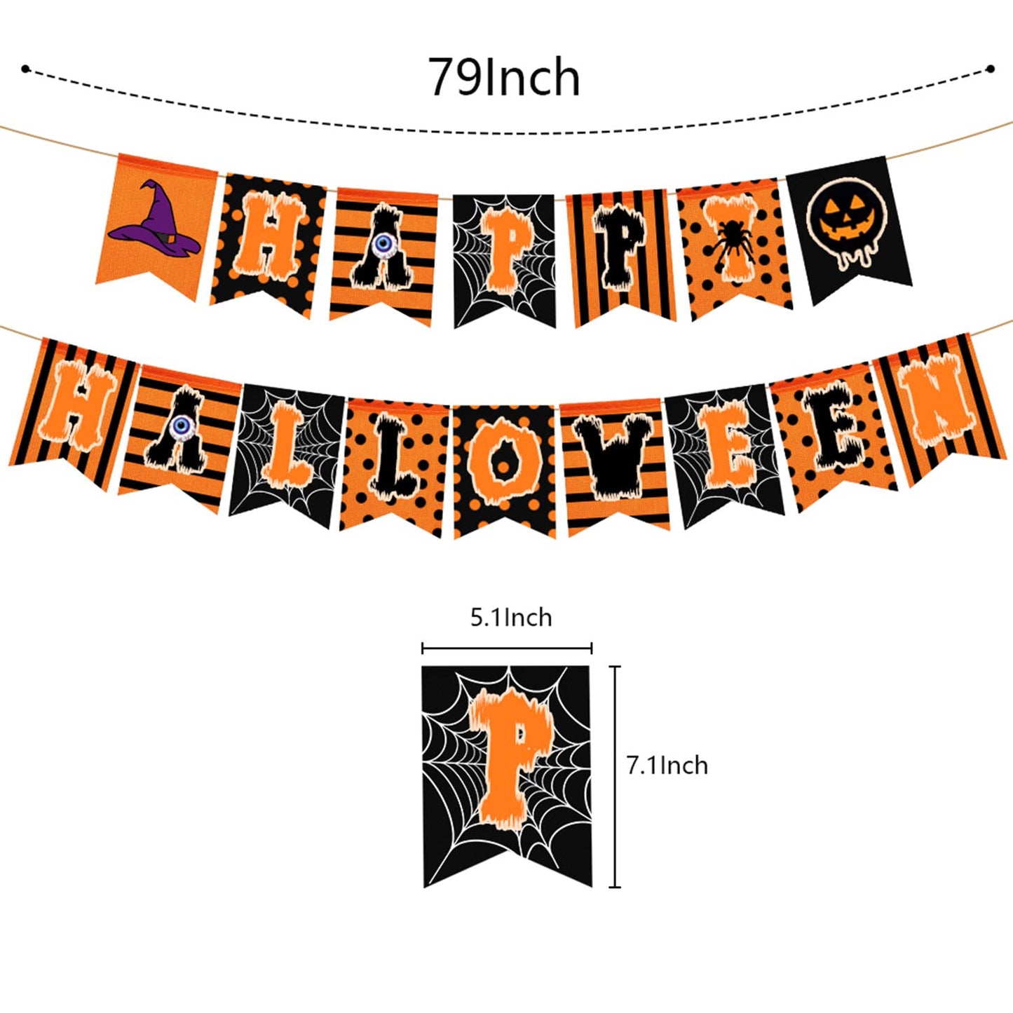 rogeramz Happy Halloween Banner Hanging Fireplace Halloween Banner Black Orange Spider web theme Home Decor Party Decoration