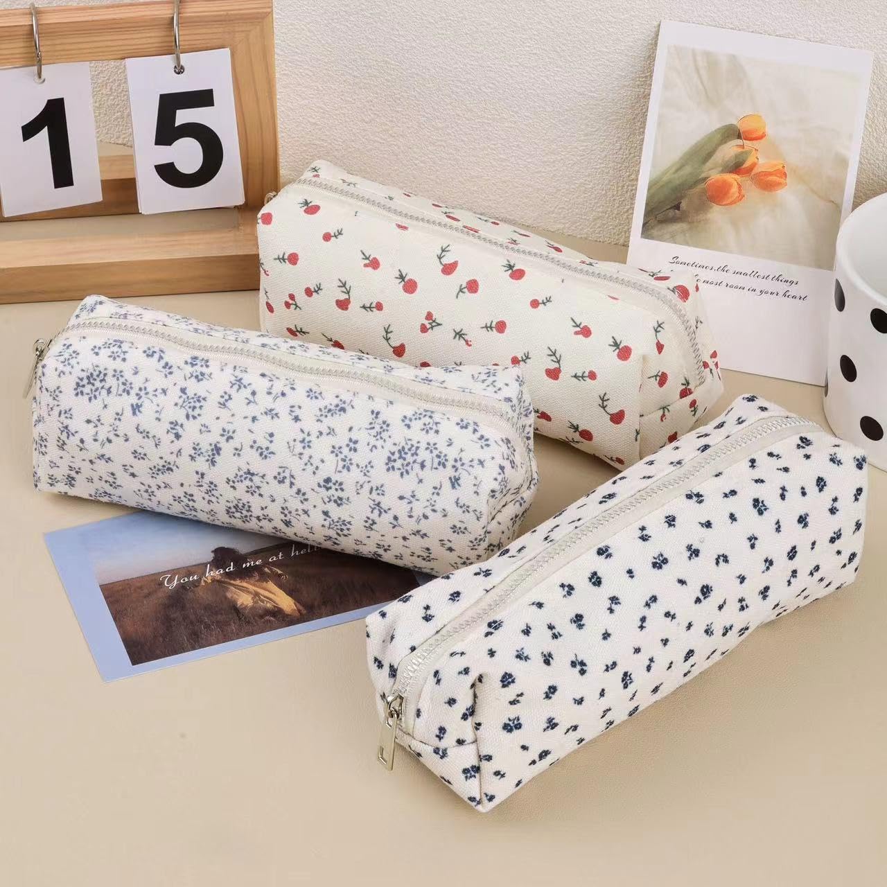 OZAOZ Cute Pencil Case Aesthetic Student Pencil Pouch Coin Pen Pouch Cosmetic Bag Office Stationery Organizer For Kids Teen School (Z-Blue floral)